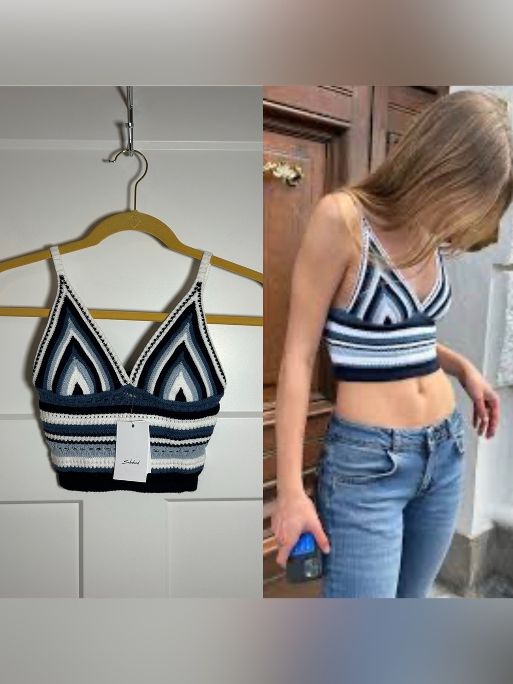Crochet crop top Striped V-Neck Cropped Tank Top